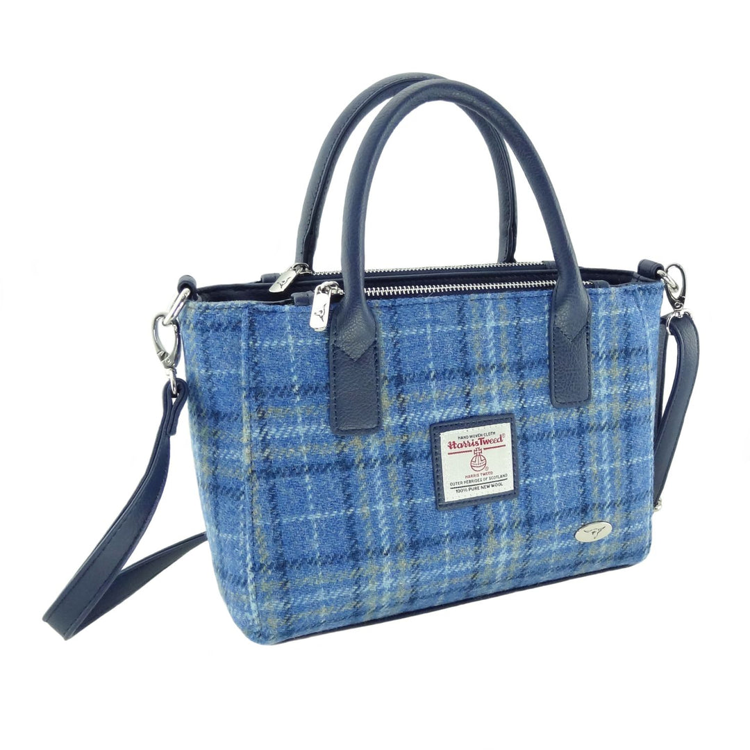 Glen Appin Harris Tweed Brora Tote Handbag Light Blue Check