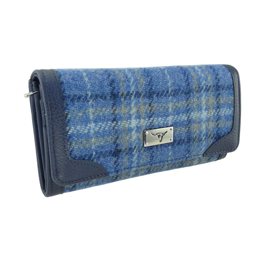 Glen Appin Harris Tweed Ladies Bute Fold Over Purse Blue Check