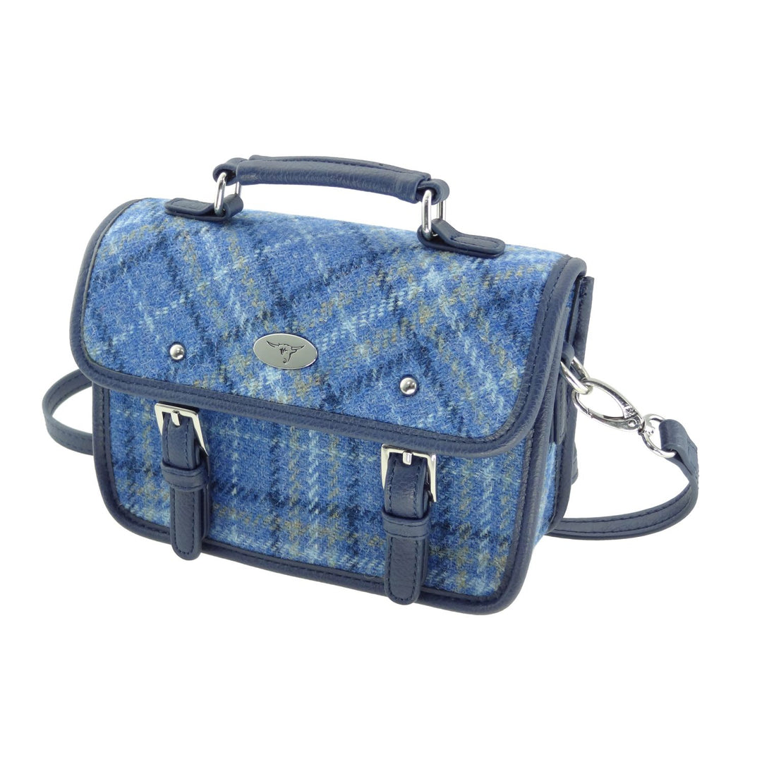 Glen Appin Harris Tweed Bervie Mini Satchel Bag Light Blue Check