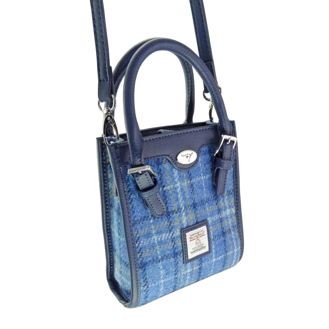 Glen Appin Harris Tweed Keltie Tall Mini Tote Bag in Blue Check