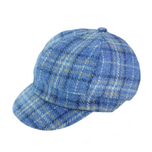 Glen Appin Ladies Harris Tweed Bakerboy Cap Light Blue Check