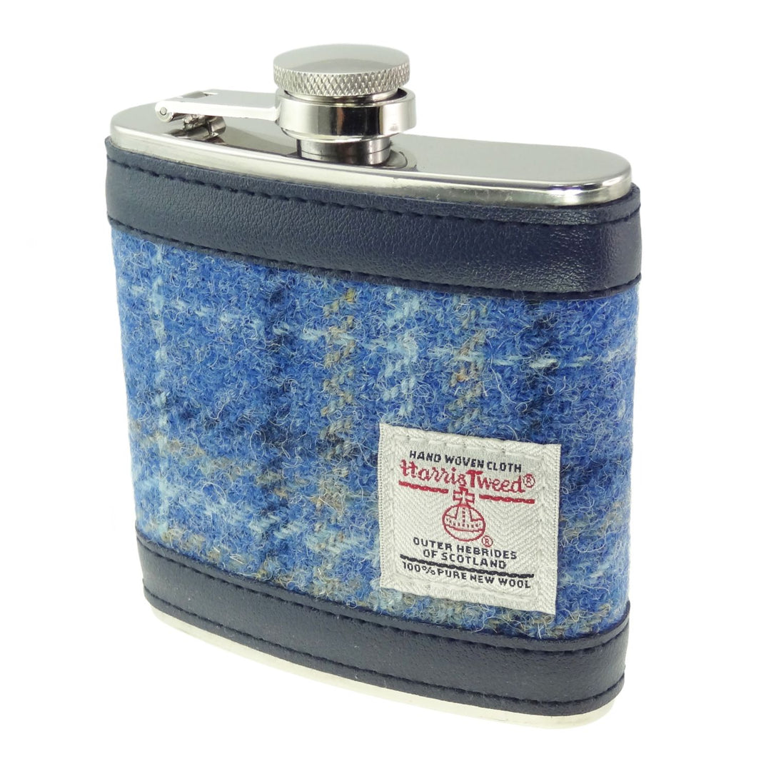 Glen Appin Harris Tweed Hip Flask - Light Blue