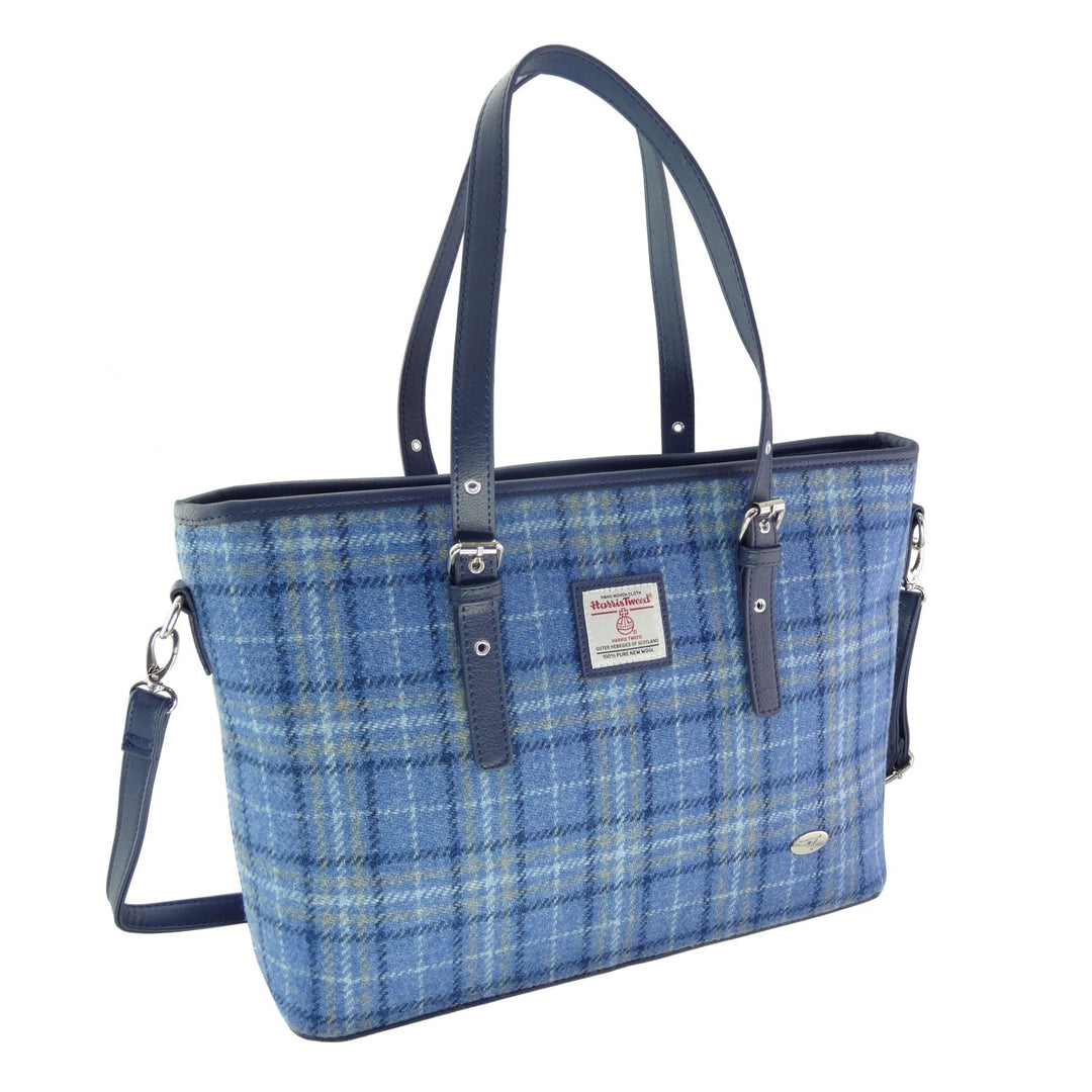 Glen Appin Harris Tweed Classic Spey Tote Handbag Light Blue