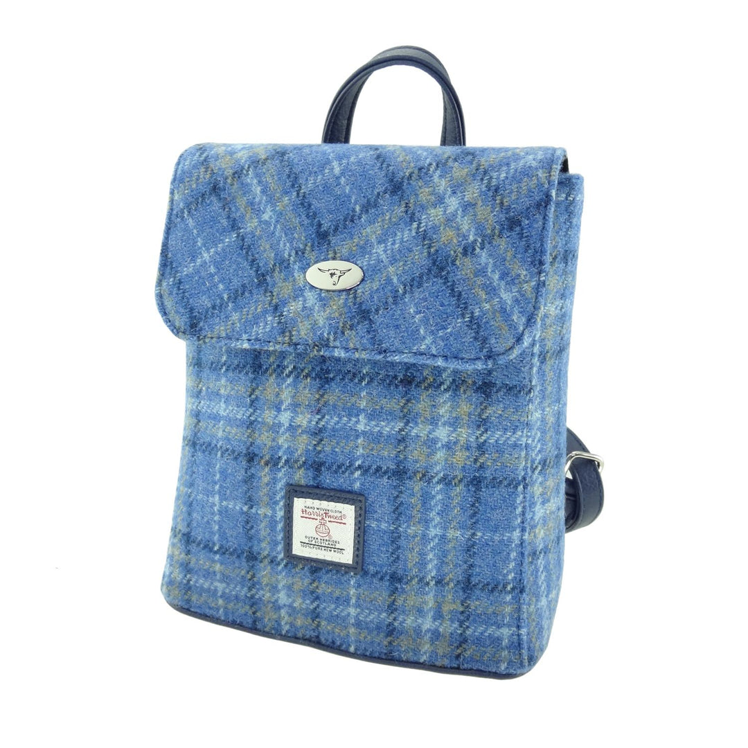Glen Appin Harris Tweed Tummel Backpack Light Blue Check