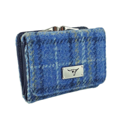 Glen Appin Harris Tweed Ladies Unst Small Clasp Purse Light Blue Check