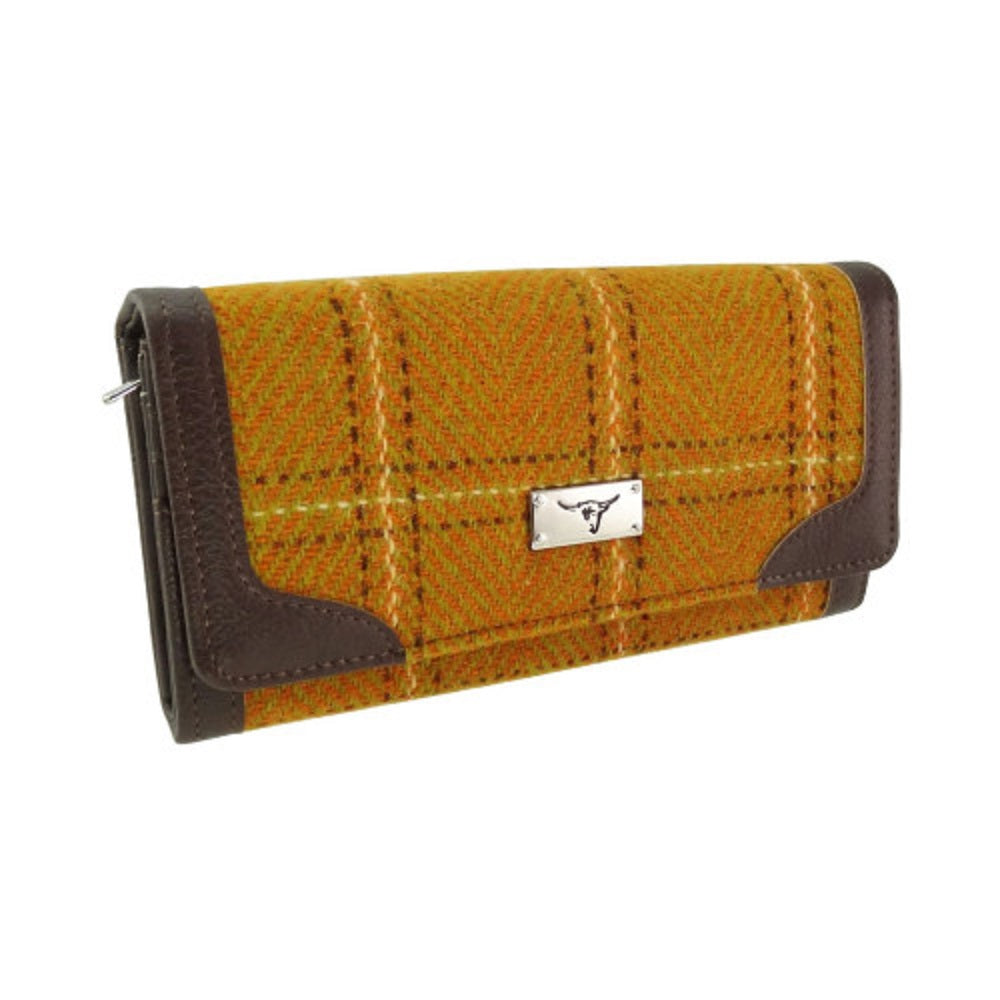 Glen Appin Harris Tweed Ladies Bute Fold Over Purse Mustard Overcheck