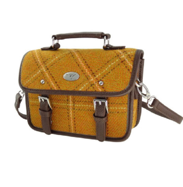 Glen Appin Harris Tweed Bervie Mini Satchel Bag Mustard Overcheck