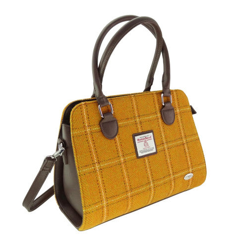 Glen Appin Harris Tweed Findhorn Tote Handbag Mustard Overcheck