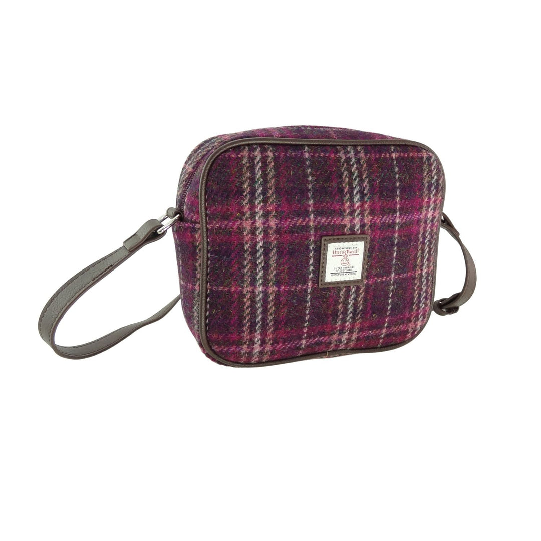 Glen Appin Harris Tweed Almond Mini Handbag Deep Purple Check