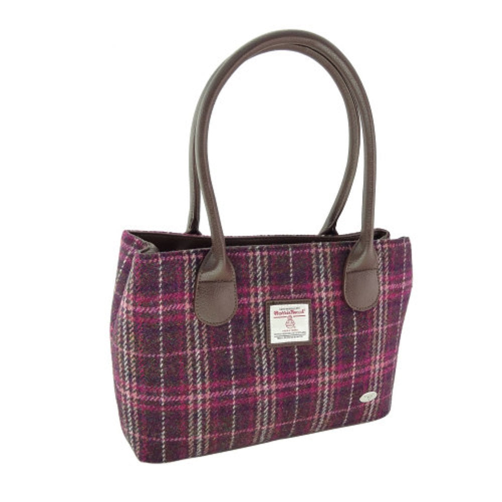 Glen Appin Harris Tweed Classic Cassley Handbag Purple Check