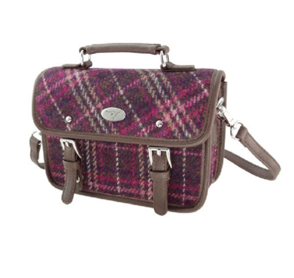 Glen Appin Harris Tweed Bervie Mini Satchel Bag Purple Check