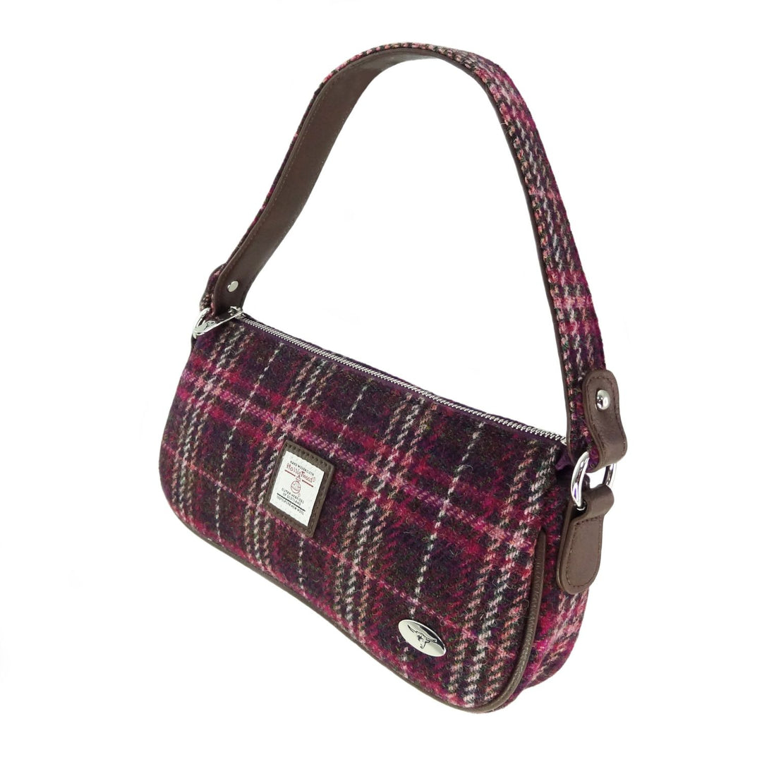 Glen Appin Harris Tweed Duchray Baguette Shoulder Bag Purple Check