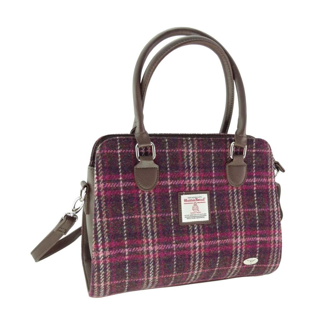 Glen Appin Harris Tweed Findhorn Tote Handbag Purple Check