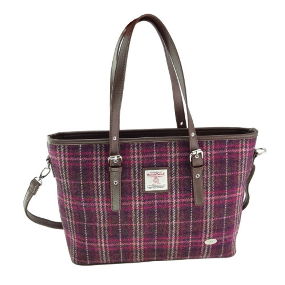 Glen Appin Harris Tweed Classic Spey Tote Handbag Purple Check