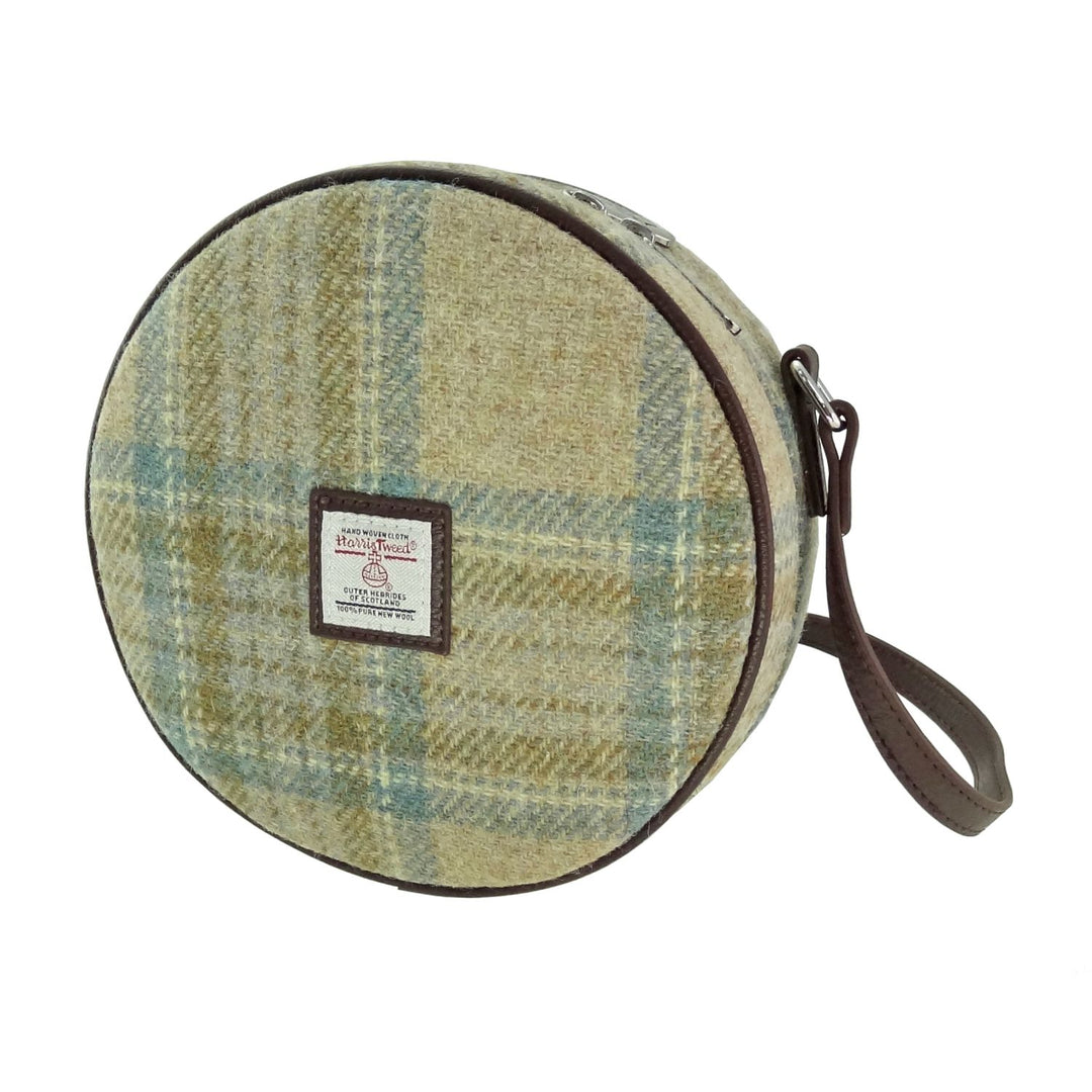 Glen Appin Harris Tweed Bannock Small Round Shoulder Bag Beige Stewart