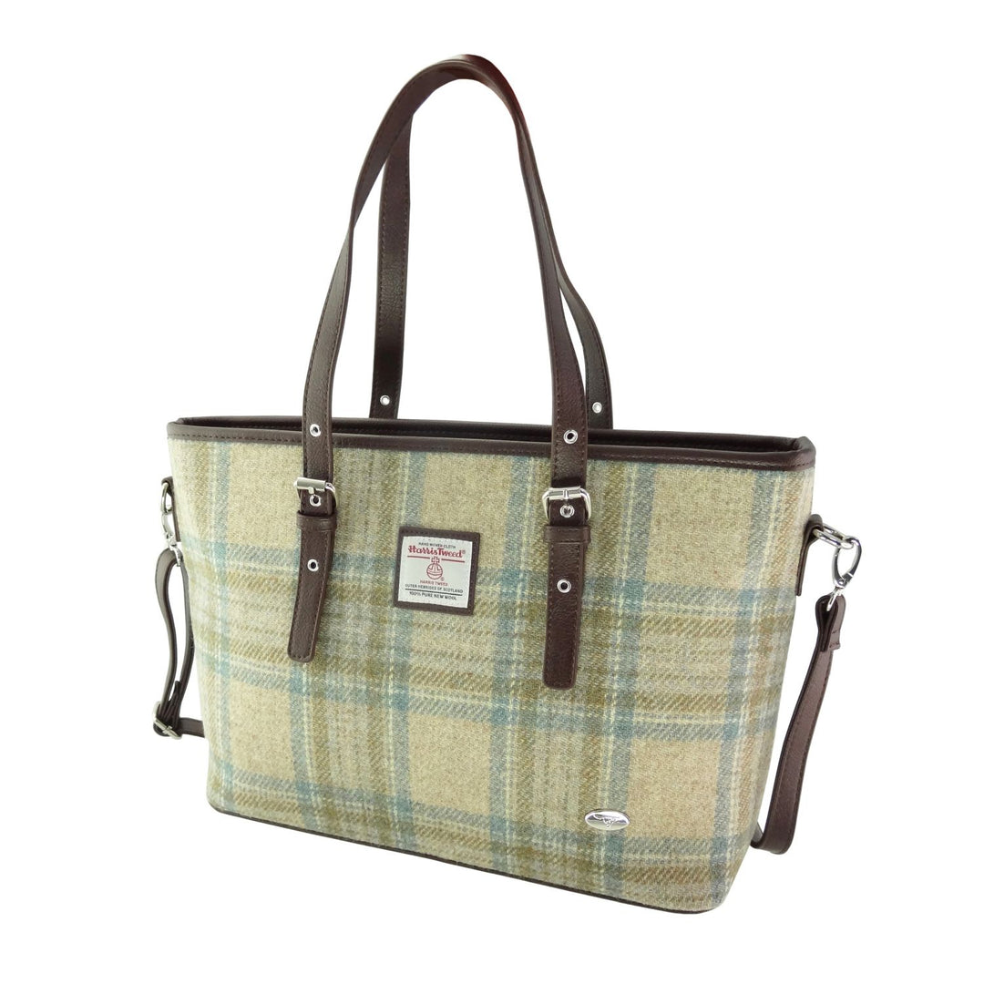 Glen Appin Harris Tweed Classic Spey Tote Handbag Beige Stewart