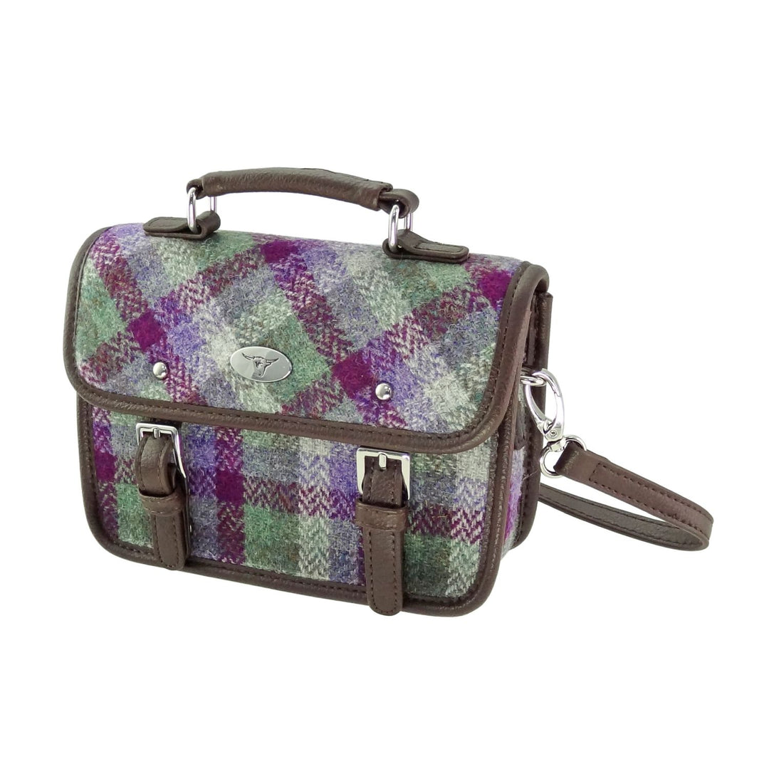 Glen Appin Harris Tweed Bervie Mini Satchel Bag Green & Purple Small Check