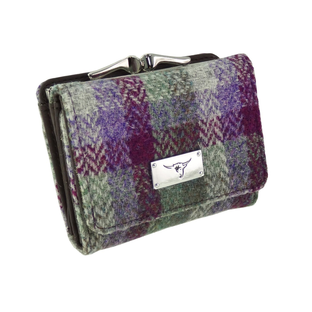 Glen Appin Harris Tweed Ladies Unst Small Clasp Purse Green & Purple Small Check