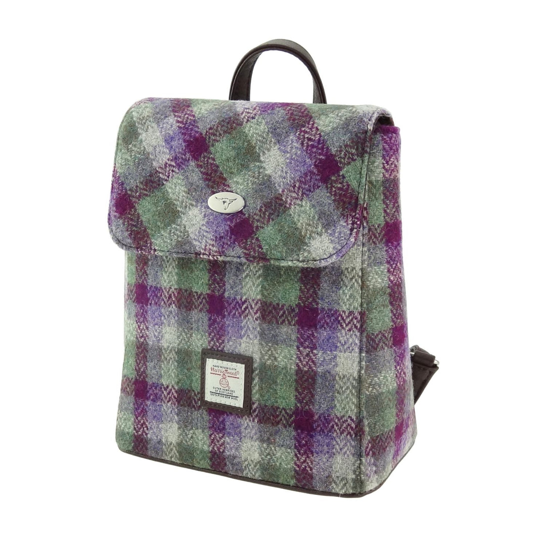 Glen Appin Harris Tweed Tummel Backpack Green & Purple Small Check