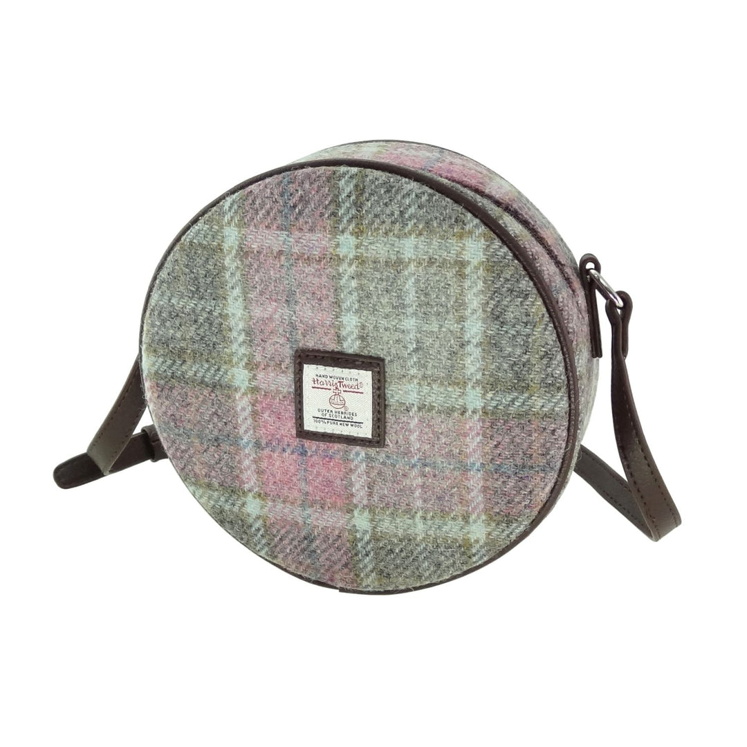 Glen Appin Harris Tweed Bannock Small Round Shoulder Bag Pink Buchanan