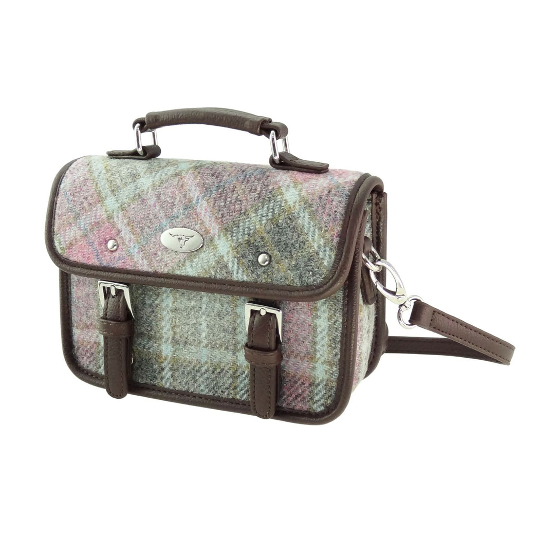 Glen Appin Harris Tweed Bervie Mini Satchel Bag Pink Buchanan