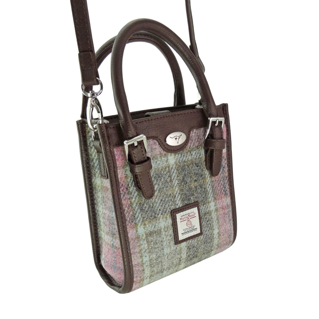 Glen Appin Harris Tweed Keltie Tall Mini Tote Bag in Soft Pink Buchanan