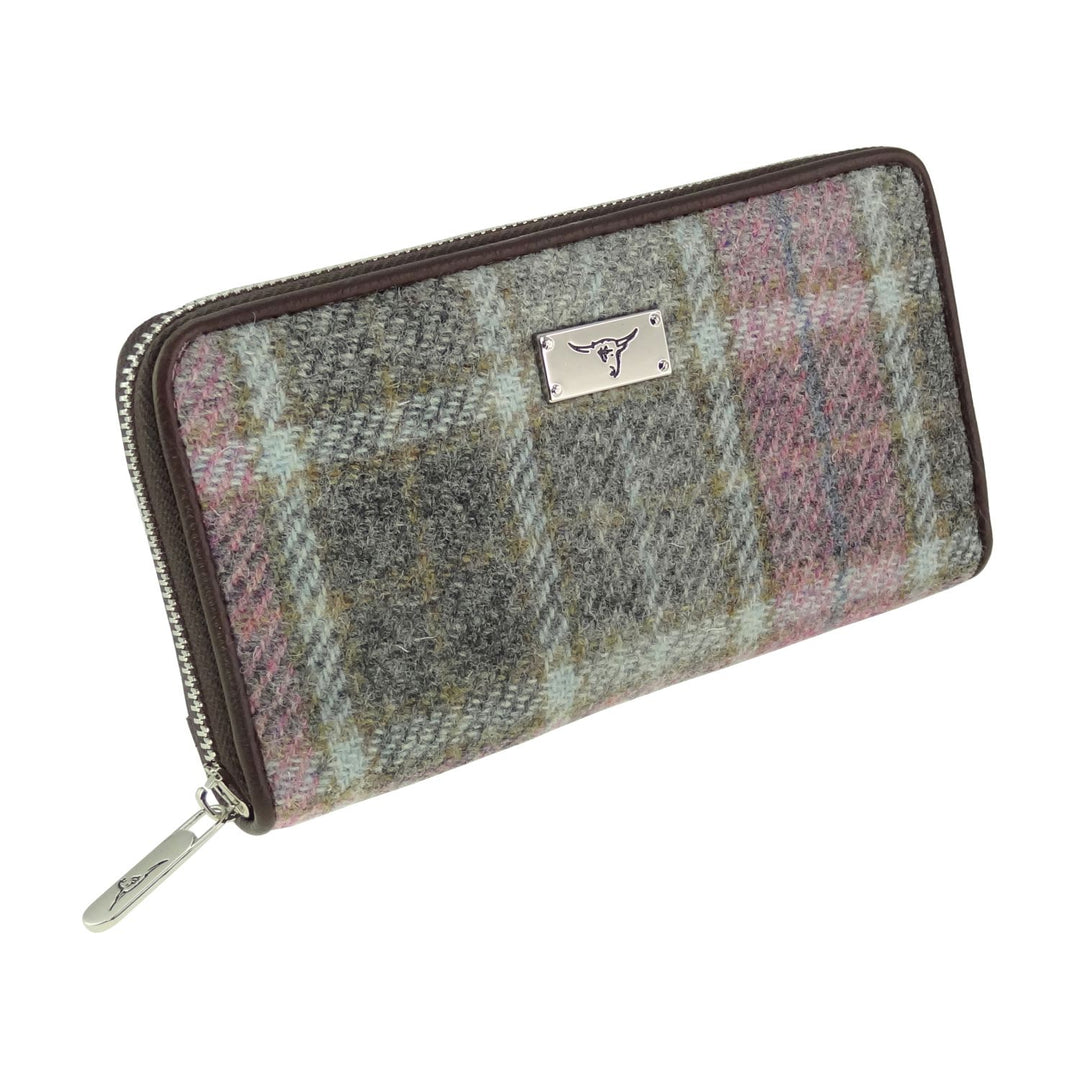 Glen Appin Harris Tweed Ladies Staffa Large Zip Purse Soft Pink Buchanan