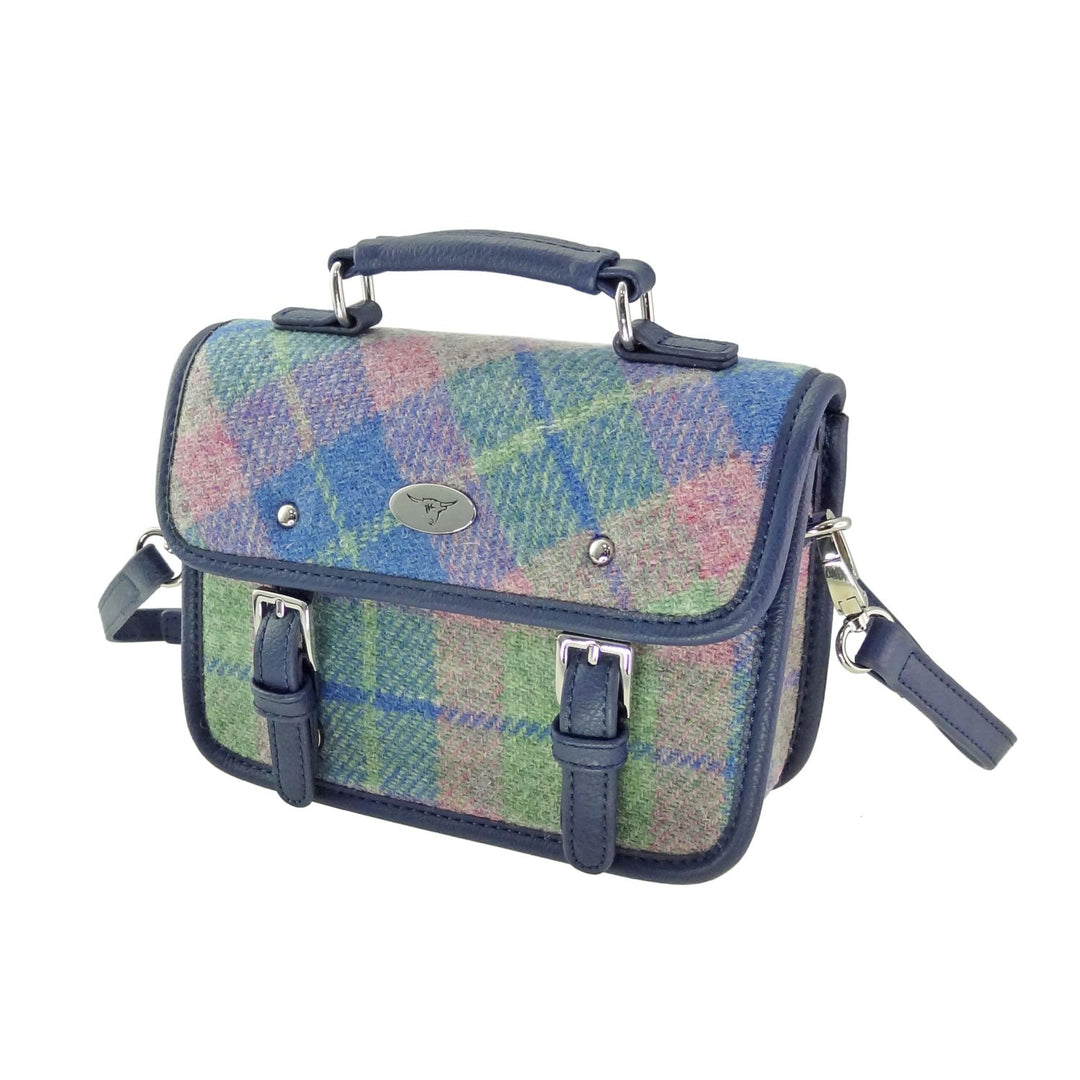 Glen Appin Harris Tweed Bervie Mini Satchel Bag Soft Blue/Pink Tartan