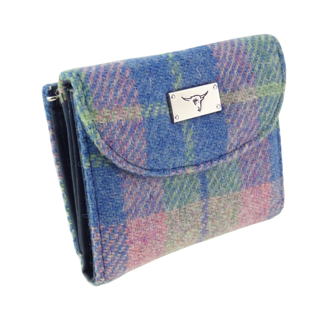 Glen Appin Harris Tweed Ladies Jura Small Purse Soft Blue/Pink Tartan