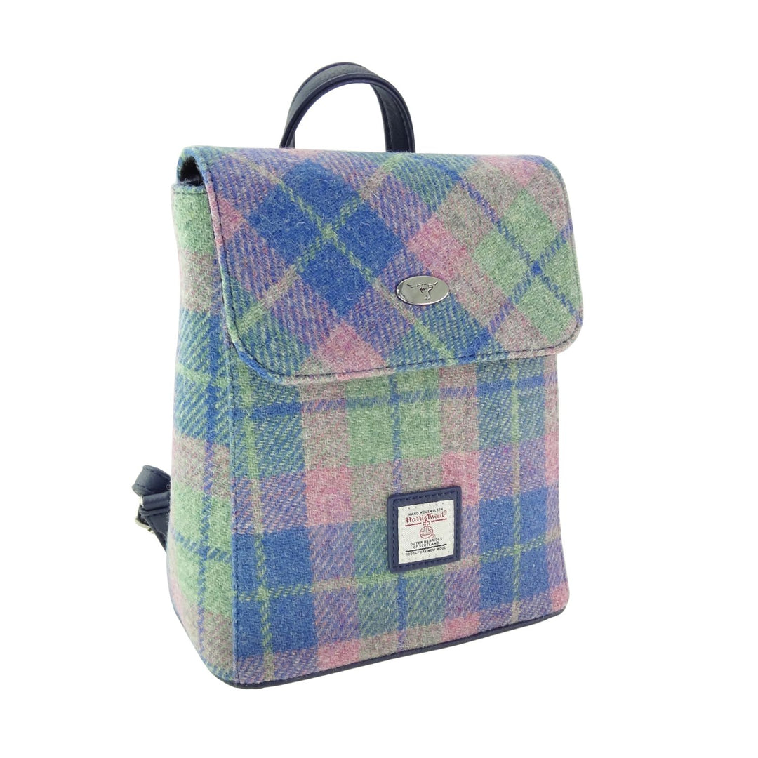 Glen Appin Harris Tweed Tummel Backpack Soft Blue/Pink Tartan