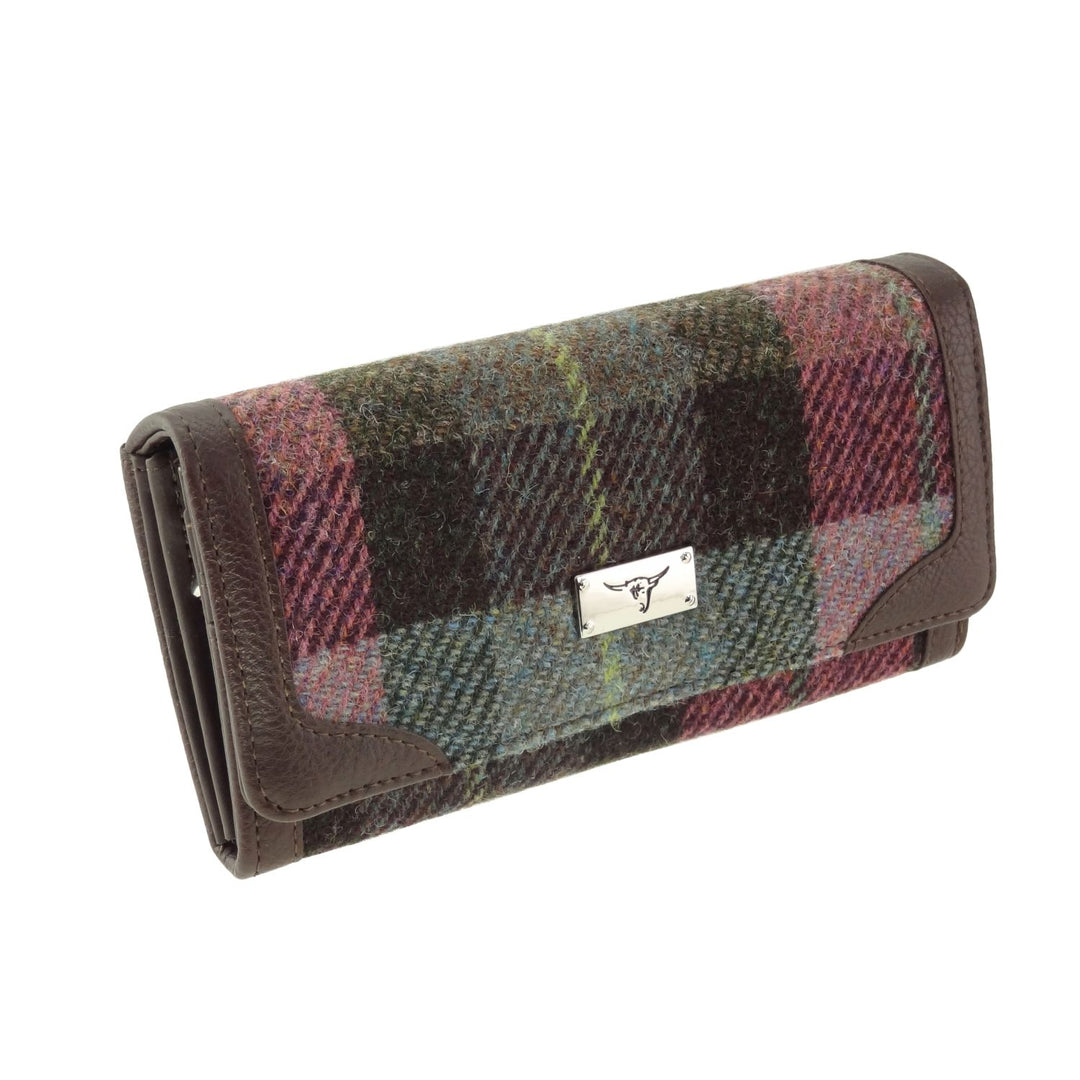 Glen Appin Harris Tweed Ladies Bute Fold Over Purse Green & Pink Tartan