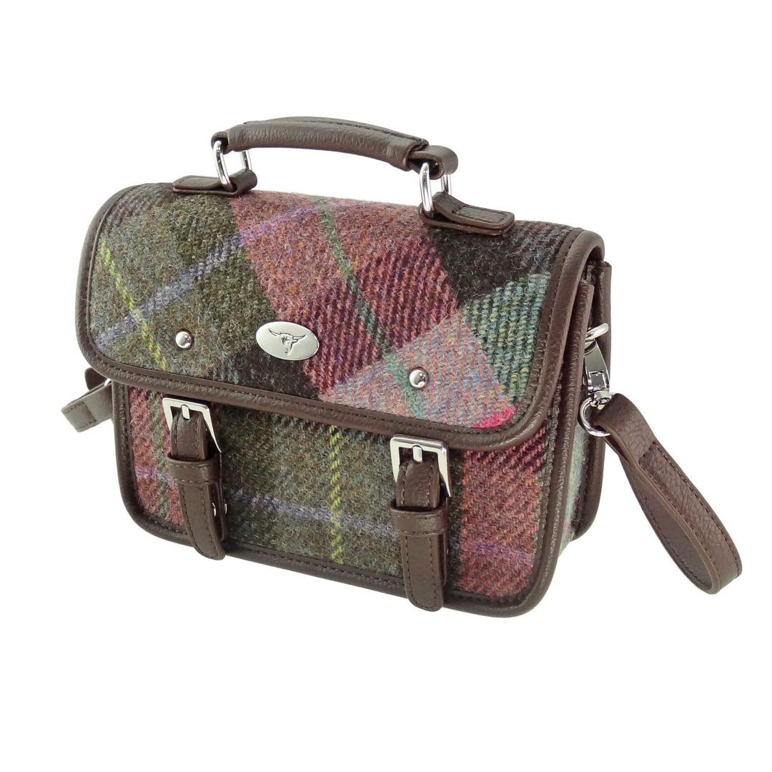 Glen Appin Harris Tweed Bervie Mini Satchel Bag Green & Pink Tartan