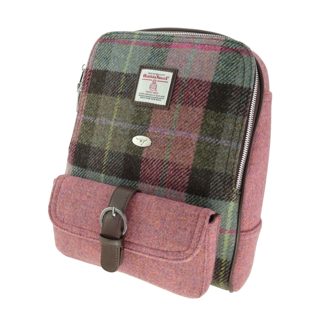 Glen Appin Harris Tweed Naver Backpack Green & Pink Tartan