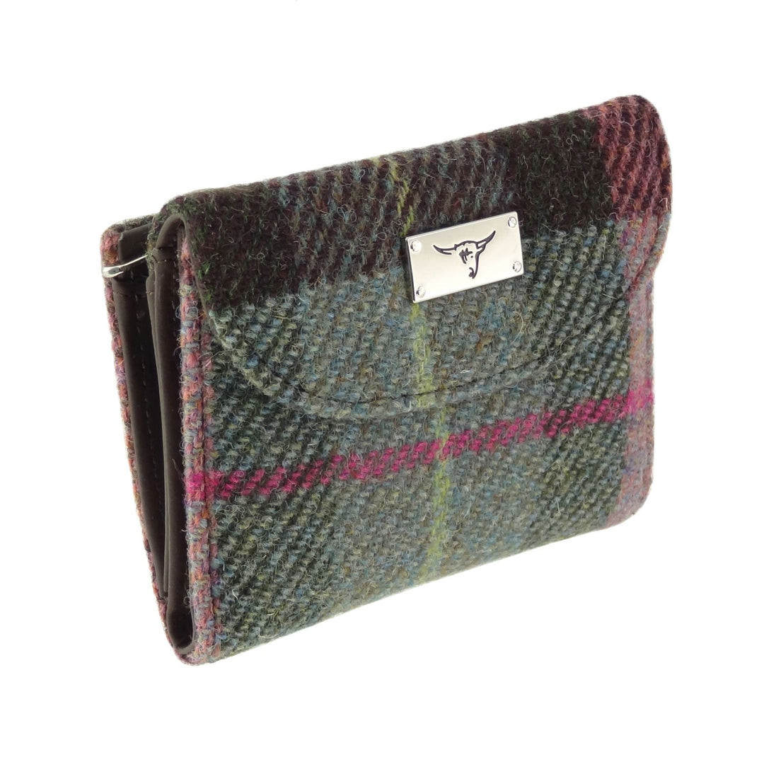 Glen Appin Harris Tweed Ladies Jura Small Purse Green & Pink Tartan