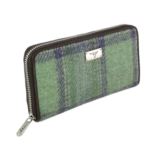 Glen Appin Harris Tweed Ladies Staffa Large Zip Purse Green Stewart