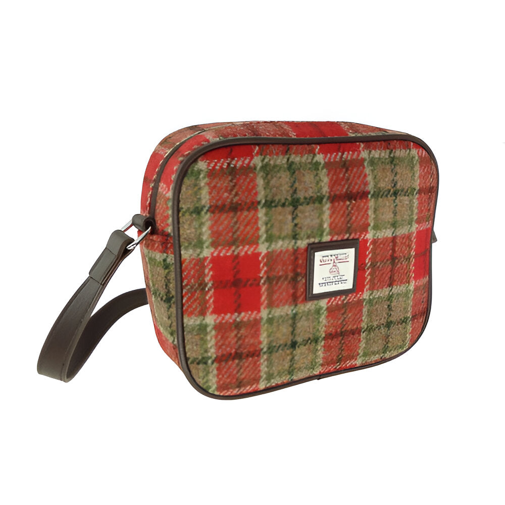 Glen Appin Harris Tweed Almond Mini Handbag Red Green Tartan