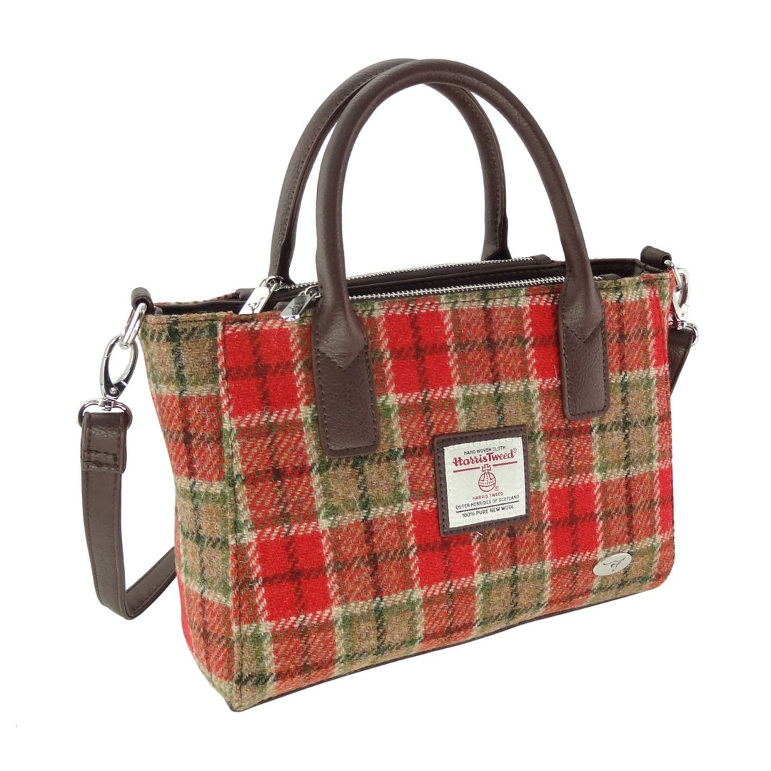 Glen Appin Harris Tweed Brora Tote Handbag Red Green Tartan