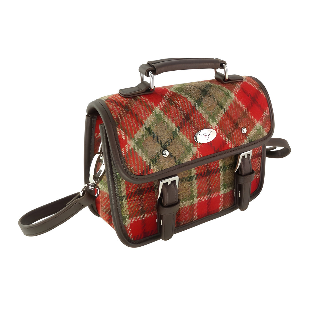 Glen Appin Harris Tweed Bervie Mini Satchel Bag Red Green Tartan