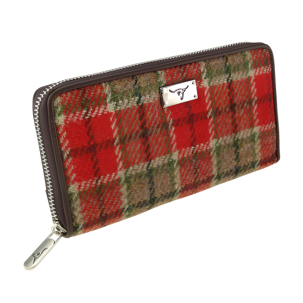 Glen Appin Harris Tweed Ladies Staffa Large Zip Purse Red Green Tartan