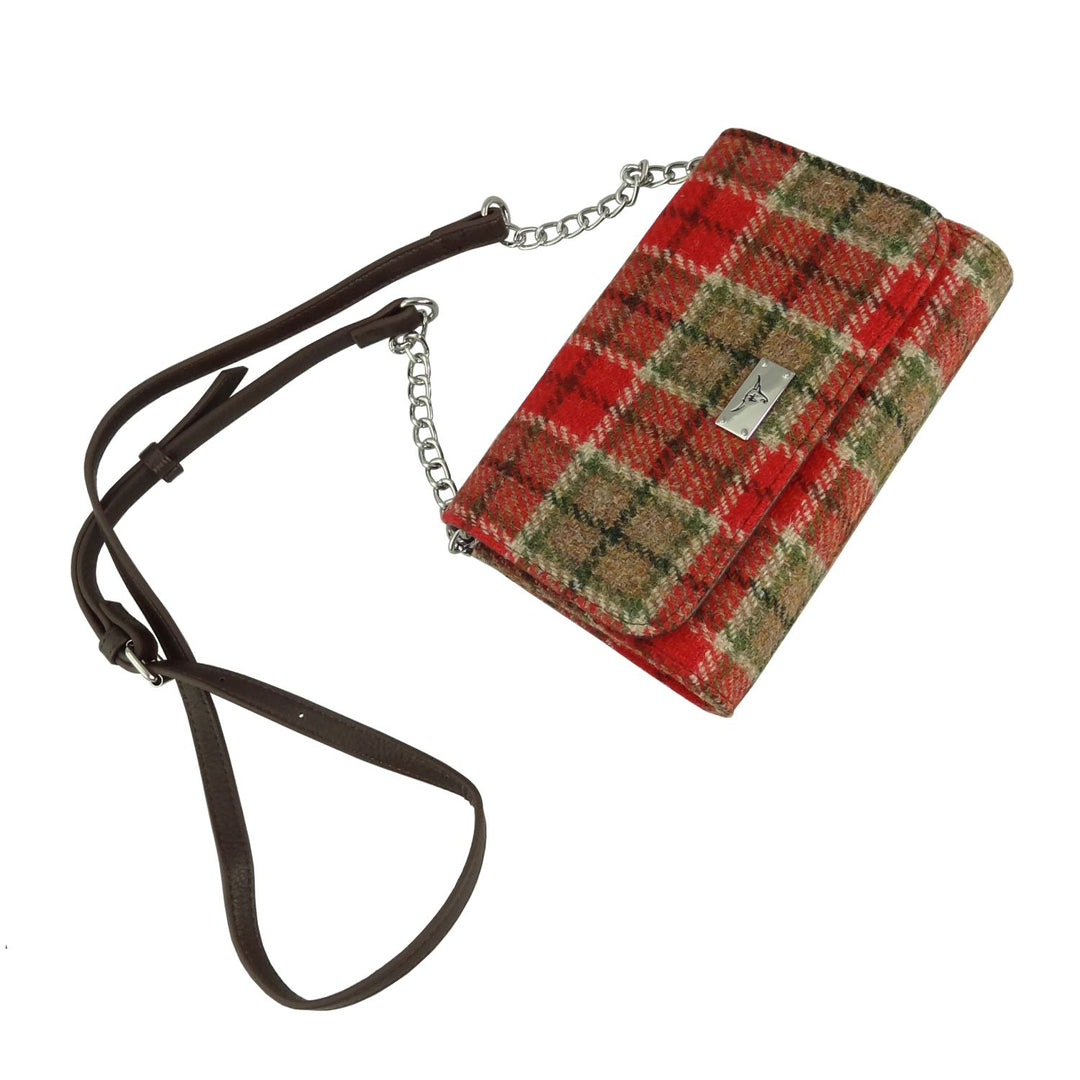 Glen Appin Harris Tweed Strathy Wallet Shoulder Bag Red & Green Tartan