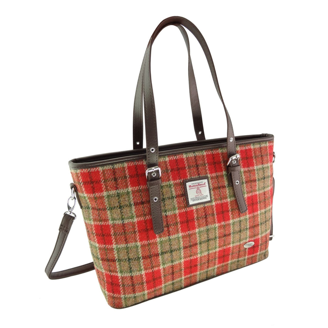 Glen Appin Harris Tweed Classic Spey Tote Handbag Red Green Tartan