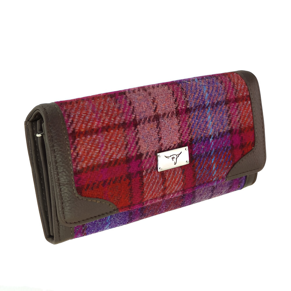Glen Appin Harris Tweed Ladies Bute Fold Over Purse Orange Purple Tartan