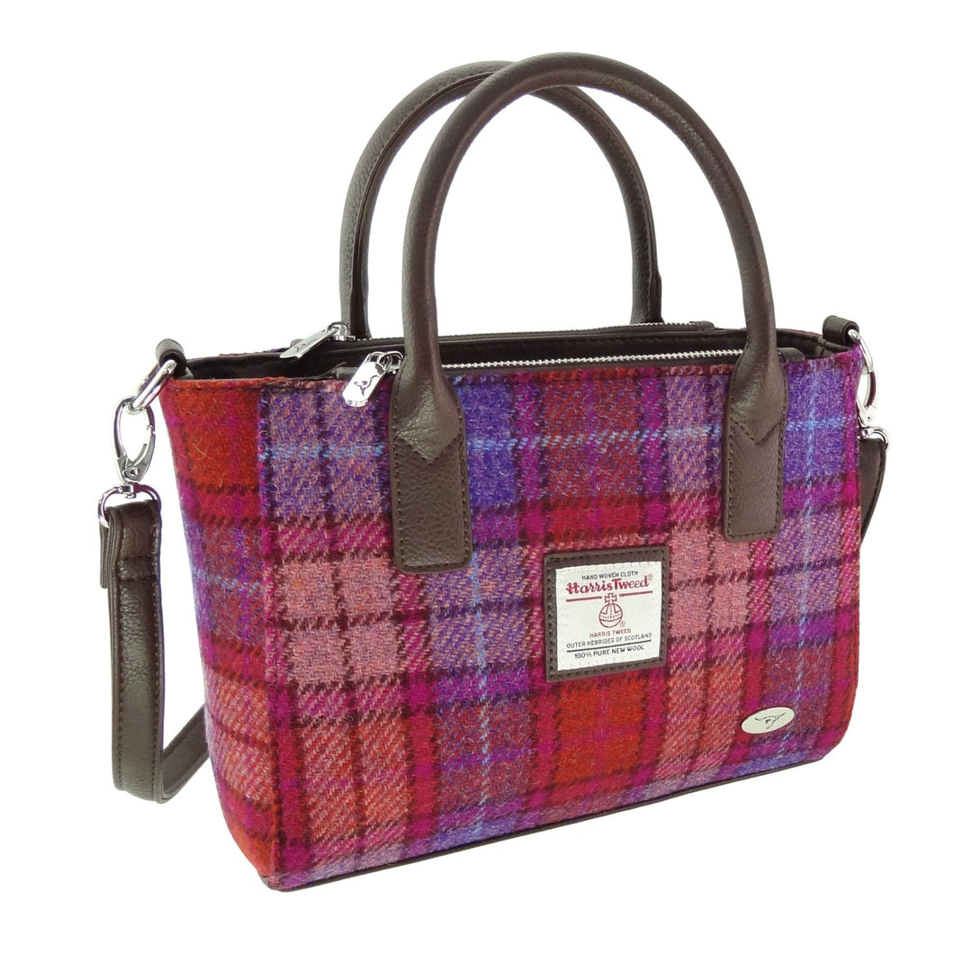 Glen Appin Harris Tweed Brora Tote Handbag Orange Purple Tartan