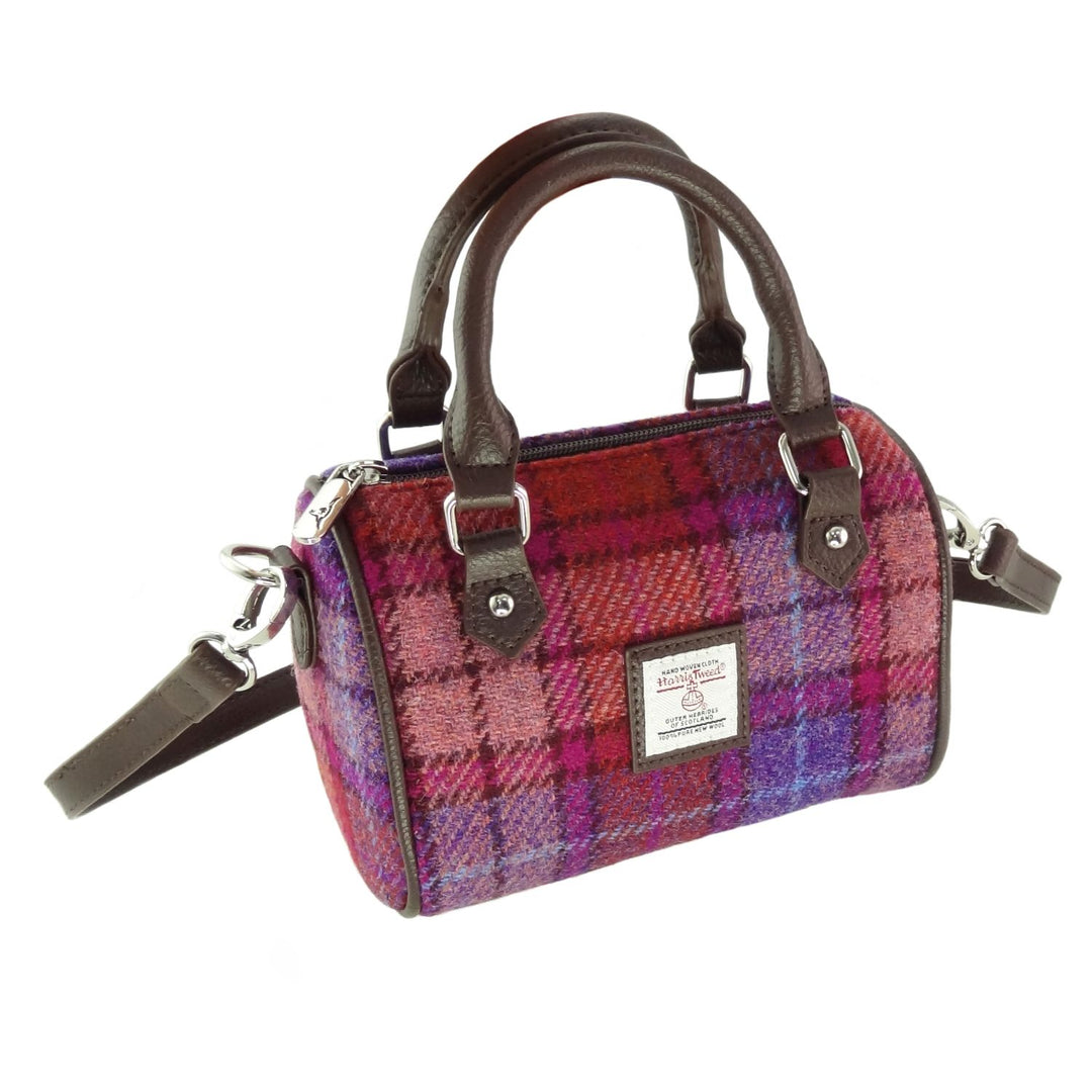 Glen Appin Harris Tweed Kilbride Mini Bowling Bag Orange Purple Tartan