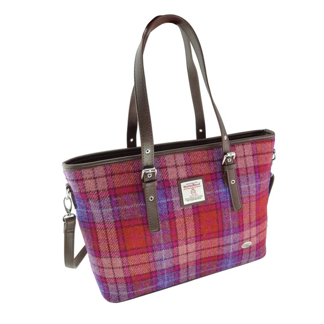 Glen Appin Harris Tweed Classic Spey Tote Handbag Orange Purple Tartan