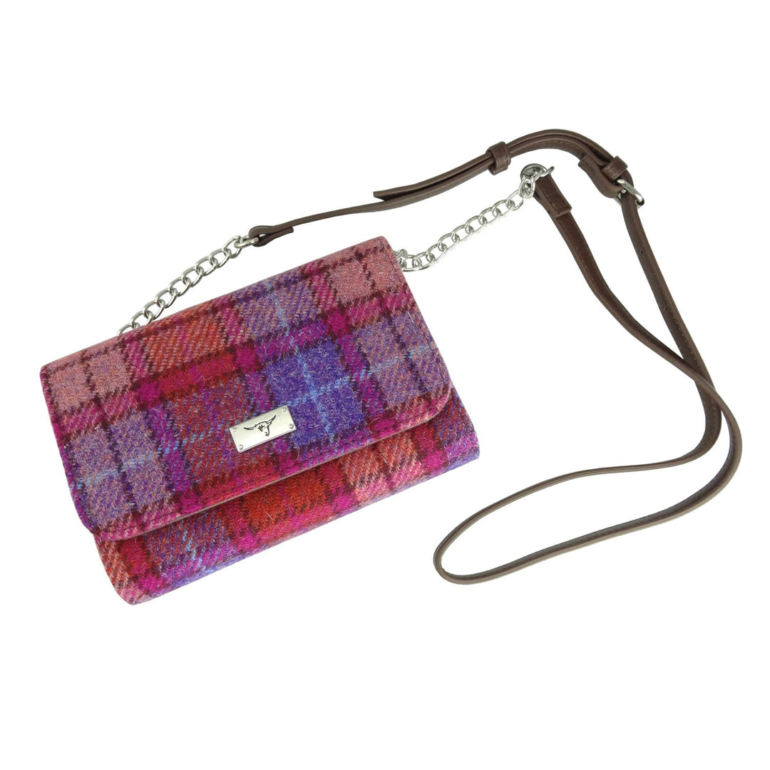 Glen Appin Harris Tweed Strathy Wallet Shoulder Bag Orange Purple Tartan