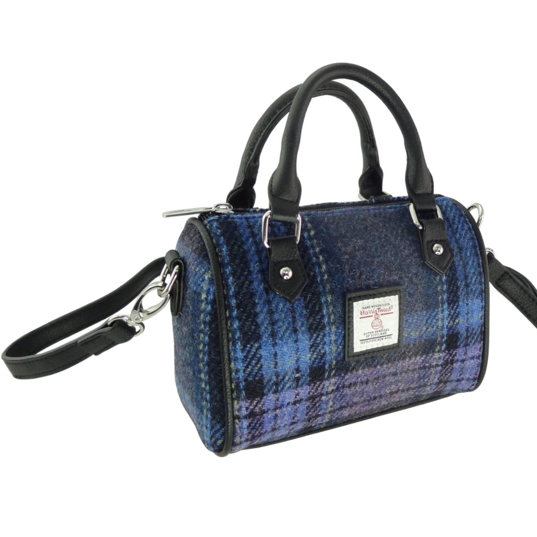 Glen Appin Harris Tweed Kilbride Mini Bowling Bag Blue & Purple Tartan