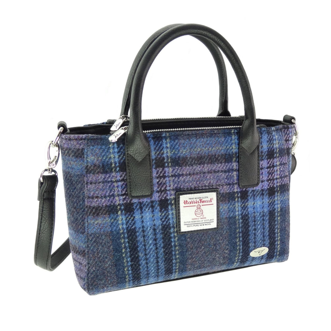 Glen Appin Harris Tweed Brora Tote Handbag Blue & Purple Tartan