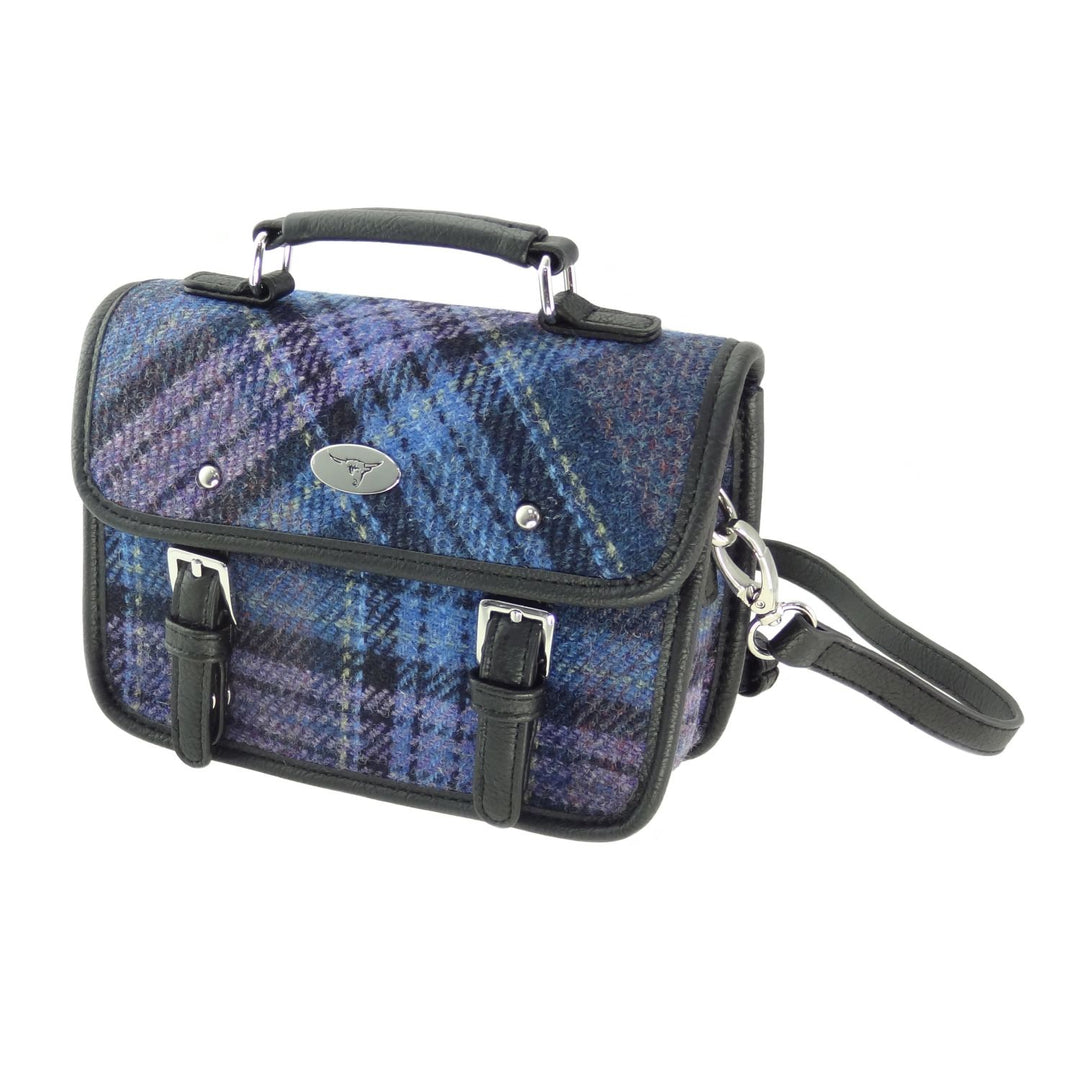 Glen Appin Harris Tweed Bervie Mini Satchel Bag Blue & Purple Tartan