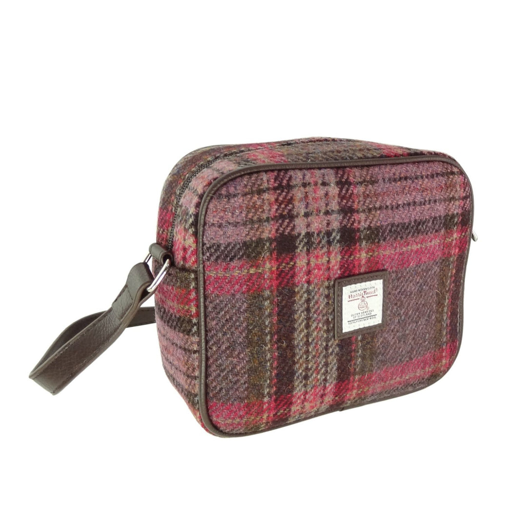 Glen Appin Harris Tweed Almond Mini Handbag Burgundy & Pink Tartan